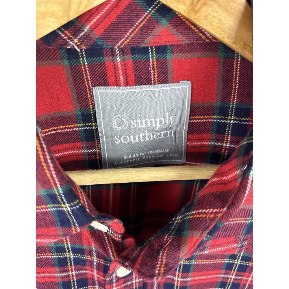 Simply Southern Red Plaid  Button Down Collar Cotton Flannel Shirt Size 2XL EUC - Picture 3 of 8